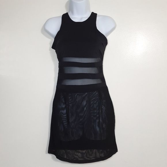 LF BSBW Black Racerback Sheer Mesh Bodycon Festival Mini Dress S - Picture 1 of 7